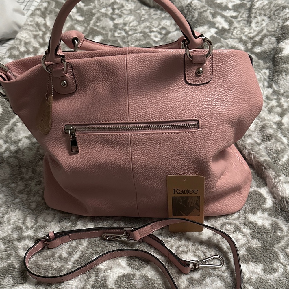 Pink Leather Tote Bag
